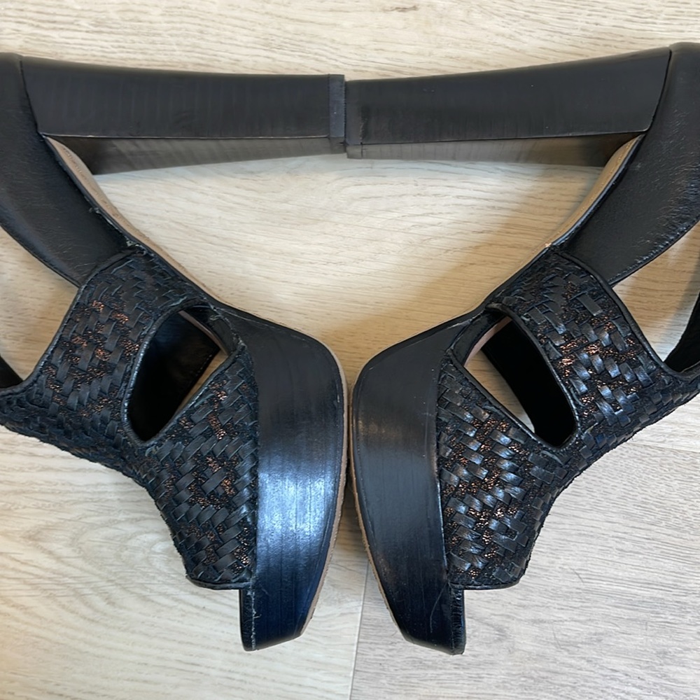 ELLIOTT LUCCA BERNADETTE BLACK WOVEN LEATHER PEEP TOE PLATFORM HEELS **NWOT** - Picture 14 of 16